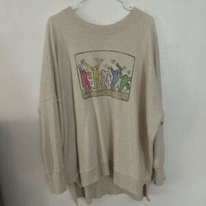 Aerie Beige Graphic Crew Neck Sweater